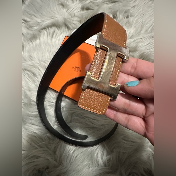 Hermes H Belt reversible black brown leather